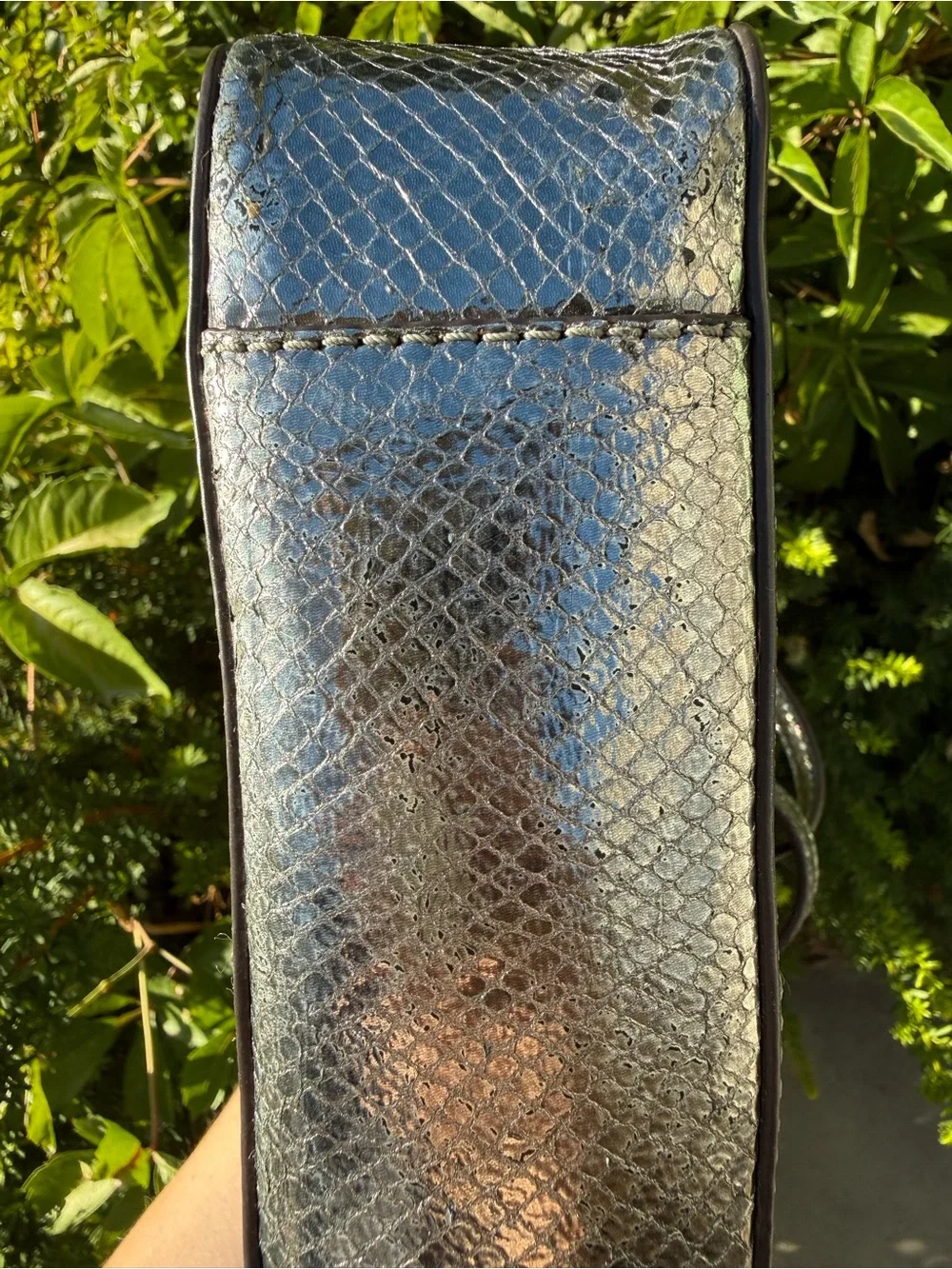 Michael Kors Ginny Metallic Pewter Snakeskin Camera Crossbody Bag READ DESC.